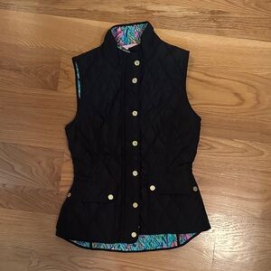 Lilly Pulitzer Black Quilted Vest with Gold Buttons